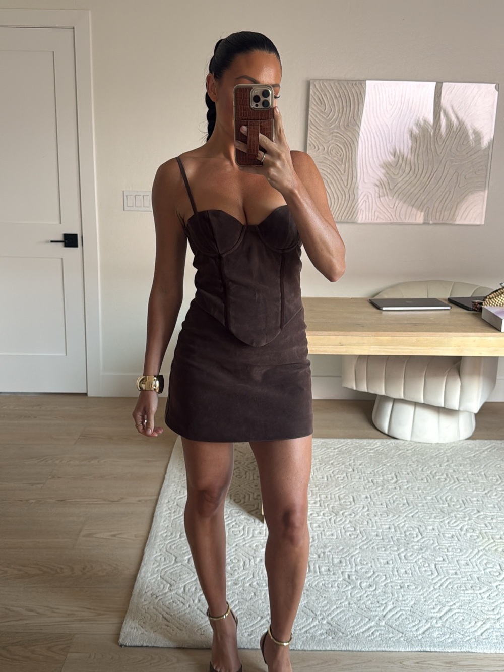 PLT Women’s Brown Suede Bustier Mini Dress